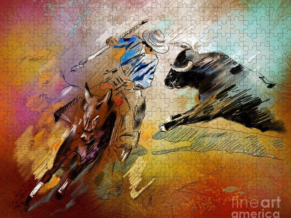Bullfight Jigsaw Puzzle featuring the painting Toroscape 42 by Miki De Goodaboom