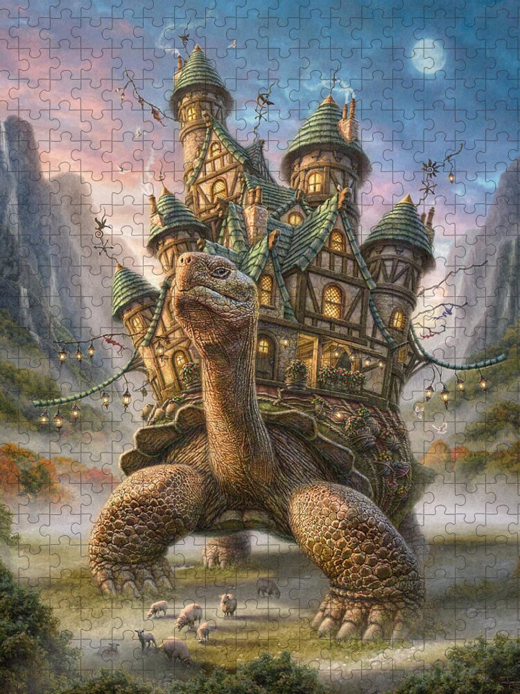 Tortoise Jigsaw Puzzle featuring the mixed media Tortoise House by Phil Jaeger