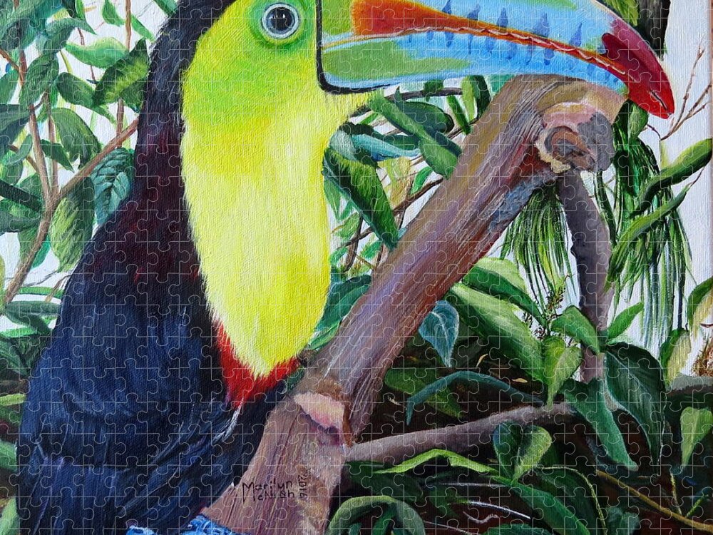 Keel-billed Toucan Jigsaw Puzzle featuring the painting Toucan Portrait by Marilyn McNish