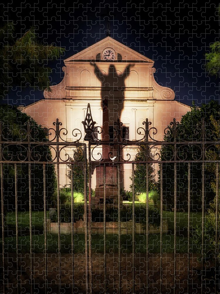 Touchdown Jesus Jigsaw Puzzle featuring the photograph Touchdown Jesus by Susan Rissi Tregoning