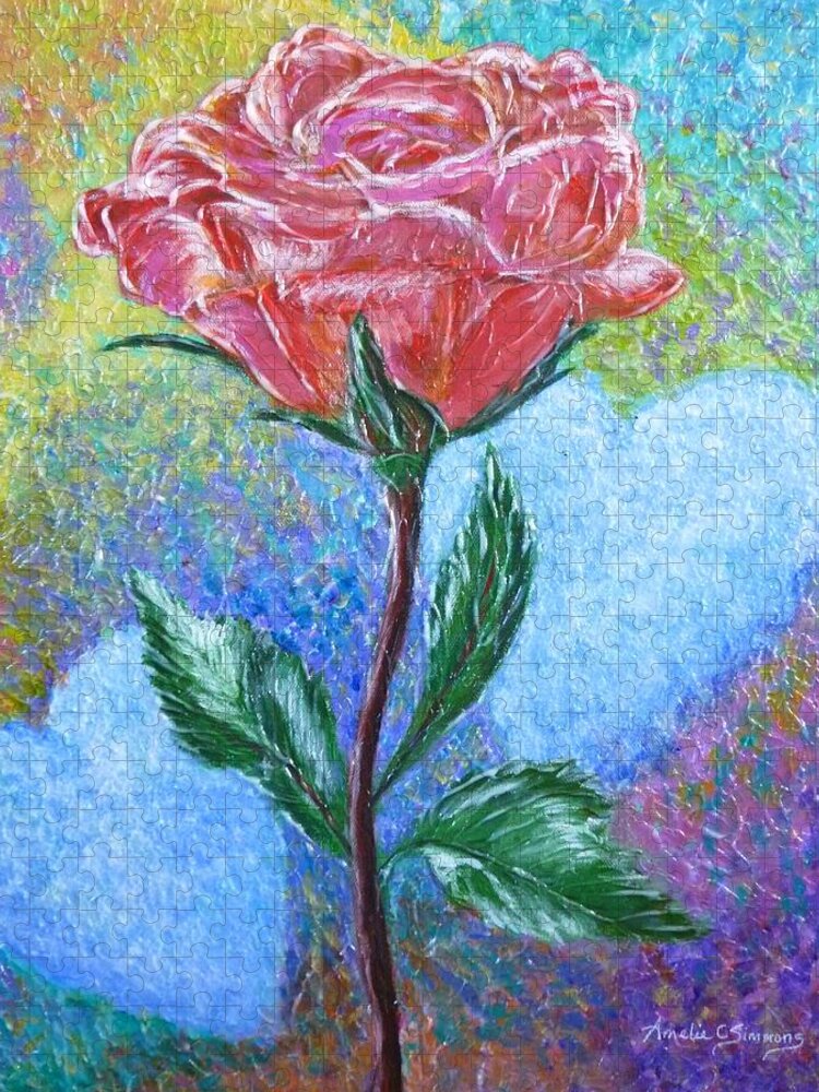 Rose Jigsaw Puzzle featuring the painting Touched by a Rose by Amelie Simmons