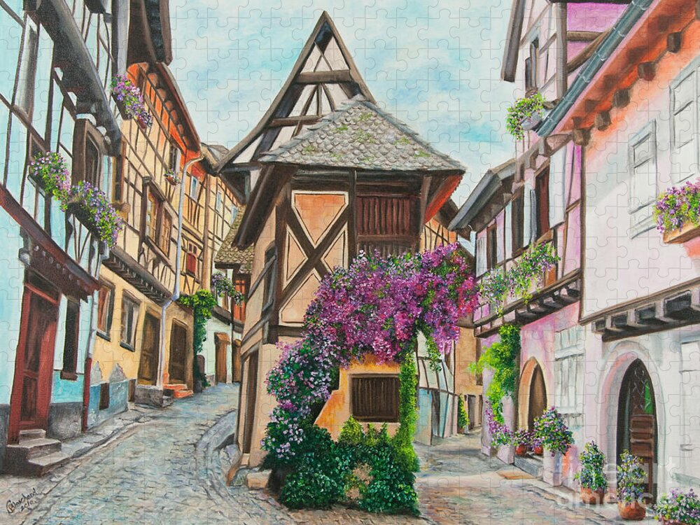 France Jigsaw Puzzle featuring the painting Touring in Eguisheim by Charlotte Blanchard