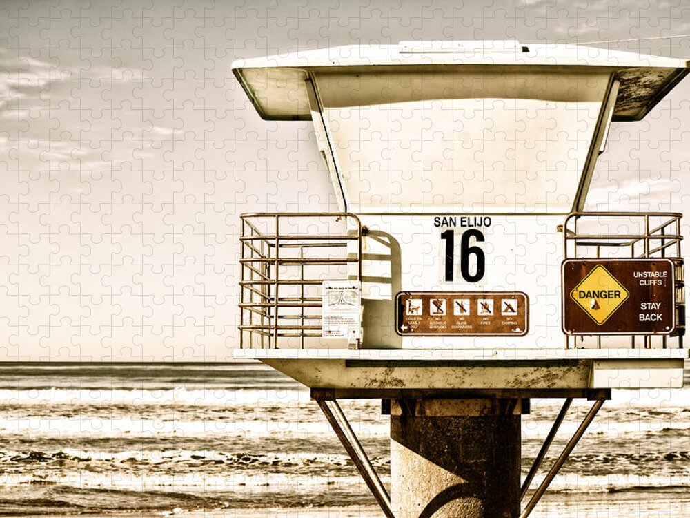 Lifeguard Tower Jigsaw Puzzle featuring the photograph Tower 16 - Part 3 - Cardiff by the Sea - San Diego - California by Bruce Friedman