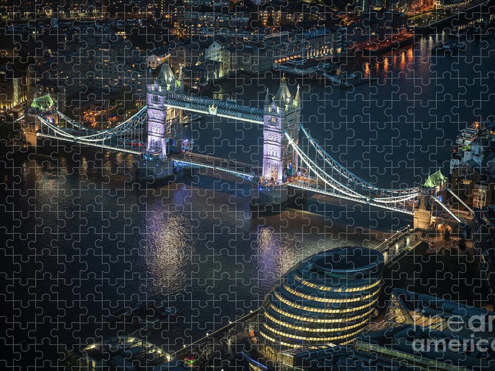 Tower Bridge Jigsaw Puzzle featuring the photograph Tower Bridge at Night from the Shard by Mike Reid