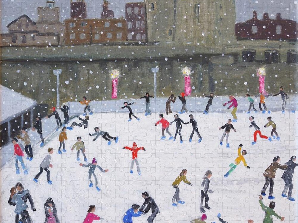 Ice Skating Jigsaw Puzzle featuring the painting Tower of London Ice Rink by Andrew Macara