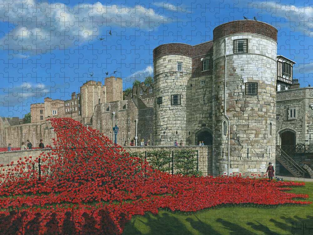 Tower Of London Jigsaw Puzzle featuring the painting Tower of London Poppies - Blood Swept Lands and Seas of Red by Richard Harpum