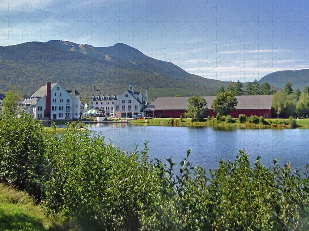Waterville Valley Jigsaw Puzzle featuring the photograph Town Square by the Pond at Waterville Valley by Nancy Griswold