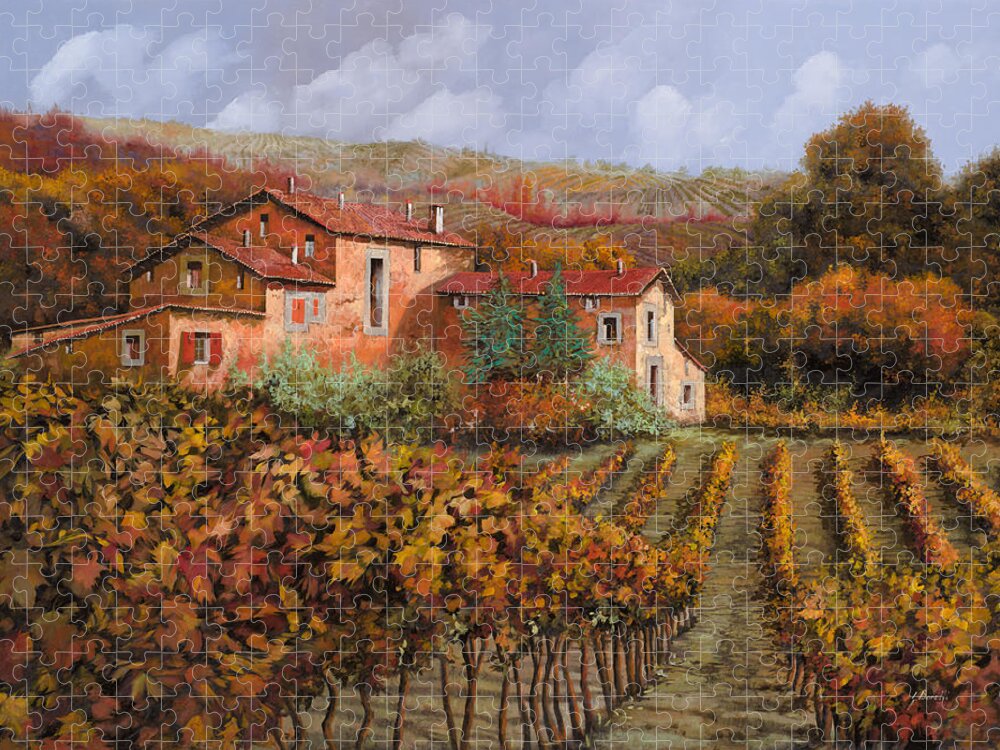 Wine Jigsaw Puzzle featuring the painting nelle vigne di Montalcino by Guido Borelli