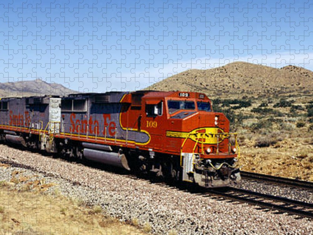 Photography Jigsaw Puzzle featuring the photograph Train On A Railroad Track, Santa Fe by Panoramic Images