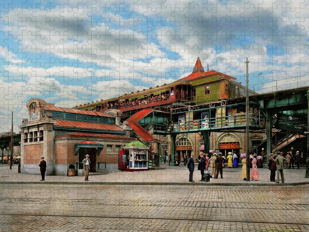 Lirr Jigsaw Puzzle featuring the photograph Train Station - Atlantic Ave Control House 1910 by Mike Savad