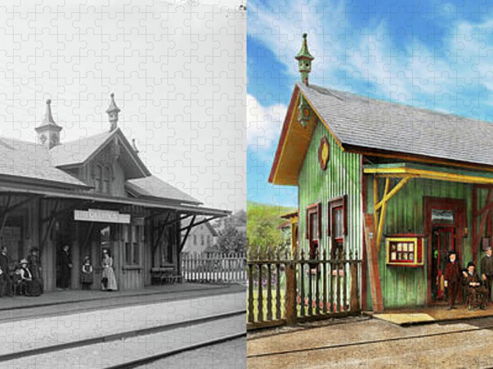 Train Station Jigsaw Puzzle featuring the photograph Train Station - Garrison train station 1880 - Side by Side by Mike Savad