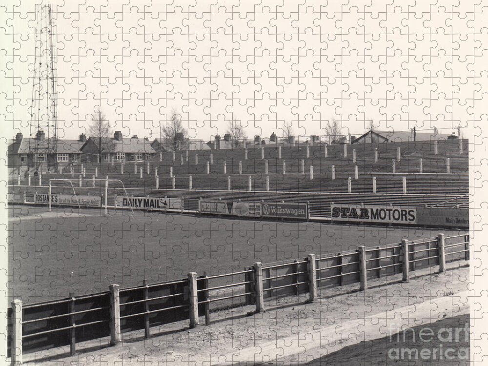  Jigsaw Puzzle featuring the photograph Tranmere Rovers - Prenton Park - Bebington Kop End 1 - BW - 1967 by Legendary Football Grounds