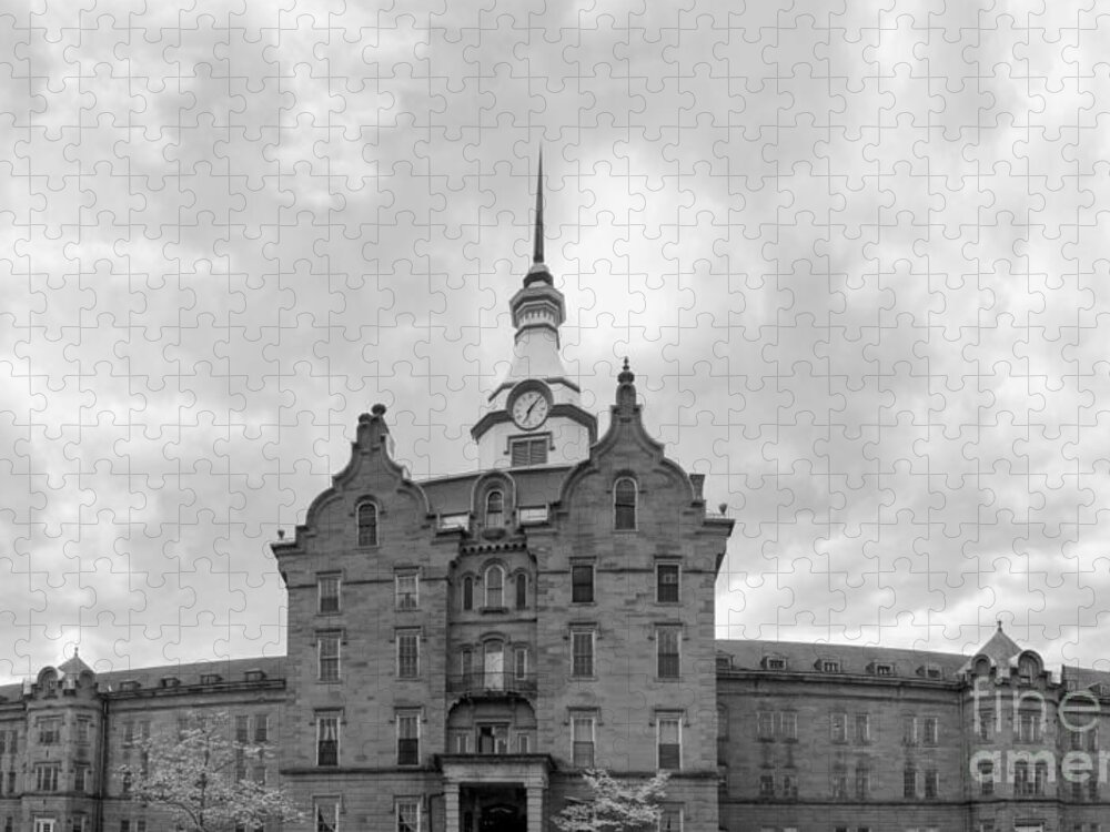 Trans Jigsaw Puzzle featuring the photograph Trans Allegheny Lunatic Asylum in black and white by Karen Foley