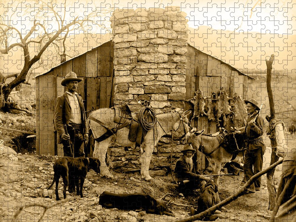 Trappers Cabin Sepia Jigsaw Puzzle featuring the photograph Trappers Cabin Sepia by Unknown