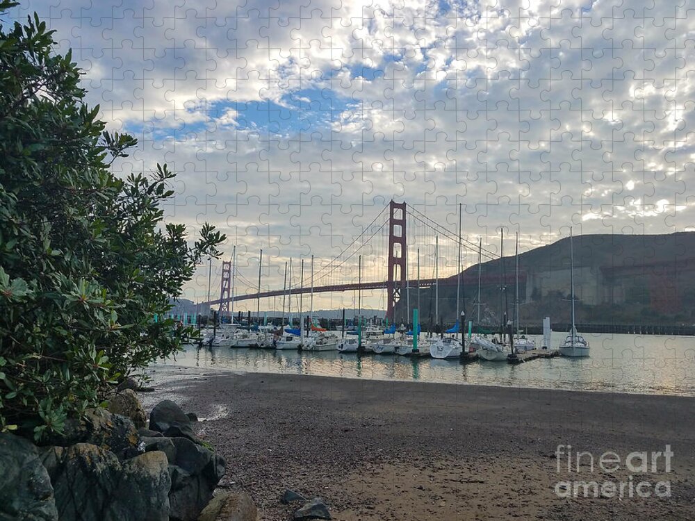 Travis Marina Jigsaw Puzzle featuring the photograph Travis Marina Golden Gate Bridge by Artist Linda Marie