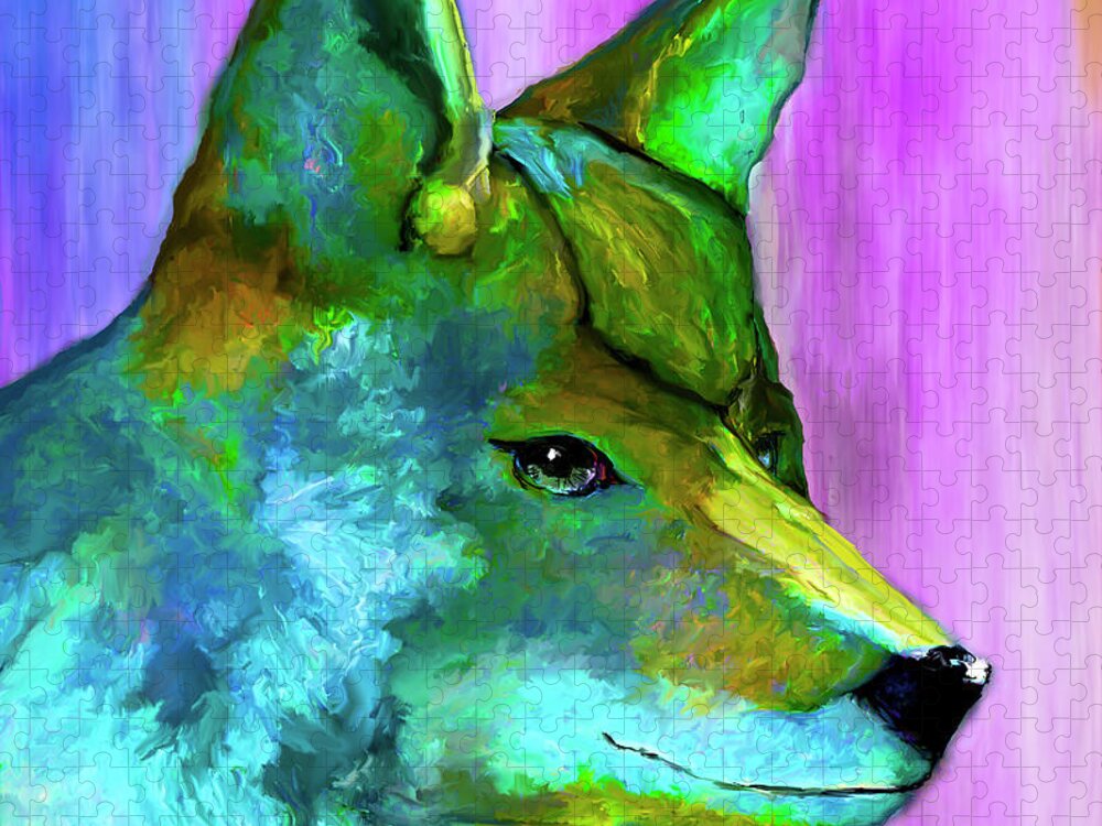 Coyote Jigsaw Puzzle featuring the painting Trickster Coyote by Rick Mosher
