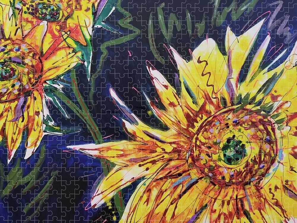 Floral Jigsaw Puzzle featuring the painting Trio by Catherine Gruetzke-Blais
