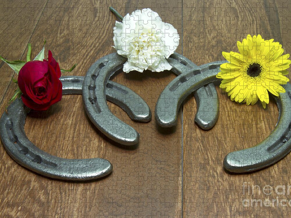 Triple Crown Jigsaw Puzzle featuring the photograph Triple Crown Flowers on Horseshoes by Karen Foley