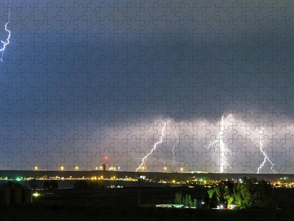 Lightning Jigsaw Puzzle featuring the photograph Triple Night Strike by James BO Insogna