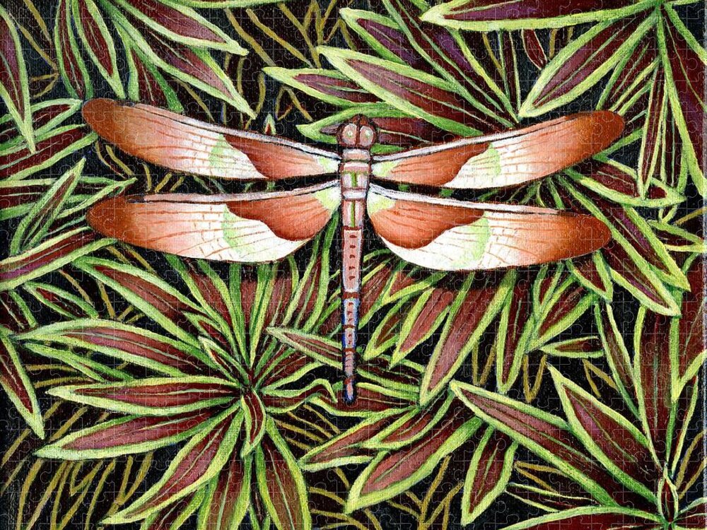 Plant Jigsaw Puzzle featuring the painting Tropical Dragonfly by Jane Whiting Chrzanoska
