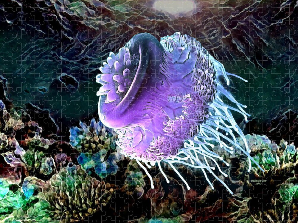 Digital Art Jigsaw Puzzle featuring the digital art Tropical Jellyfish by Artful Oasis