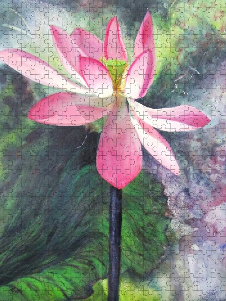 Pink Jigsaw Puzzle featuring the painting Tropical Water Lily Painting by Chris Hobel
