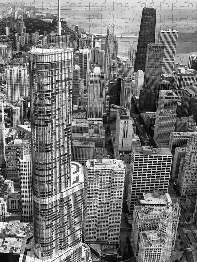 3scape Jigsaw Puzzle featuring the photograph Trump Tower and John Hancock Aerial Black and White by Adam Romanowicz