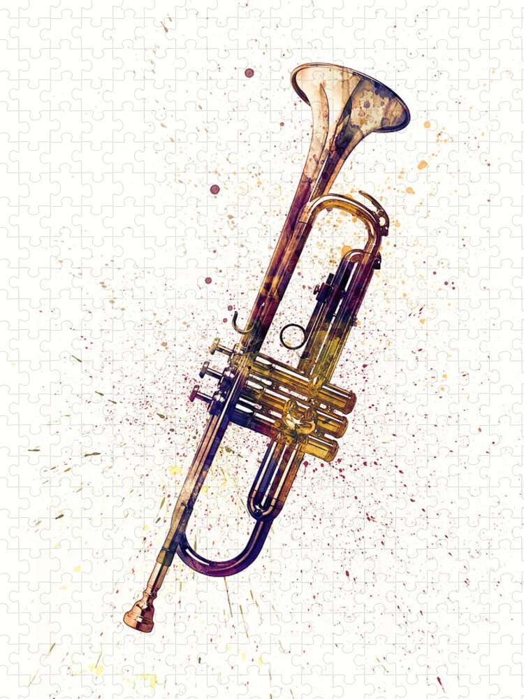 Trumpet Jigsaw Puzzle featuring the digital art Trumpet Abstract Watercolor by Michael Tompsett