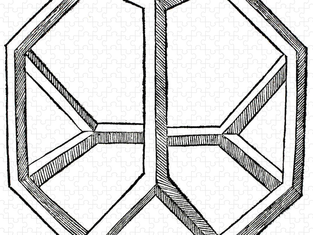 Truncated Tetrahedron With Open Faces Jigsaw Puzzle featuring the drawing Truncated tetrahedron with open faces Tetraedron abscisum vacuum by Leonardo da Vinci