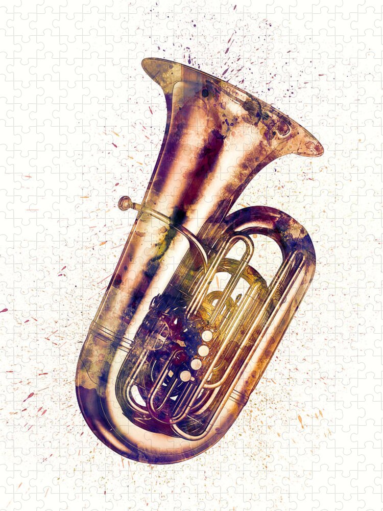 Tuba Jigsaw Puzzle featuring the digital art Tuba Abstract Watercolor by Michael Tompsett
