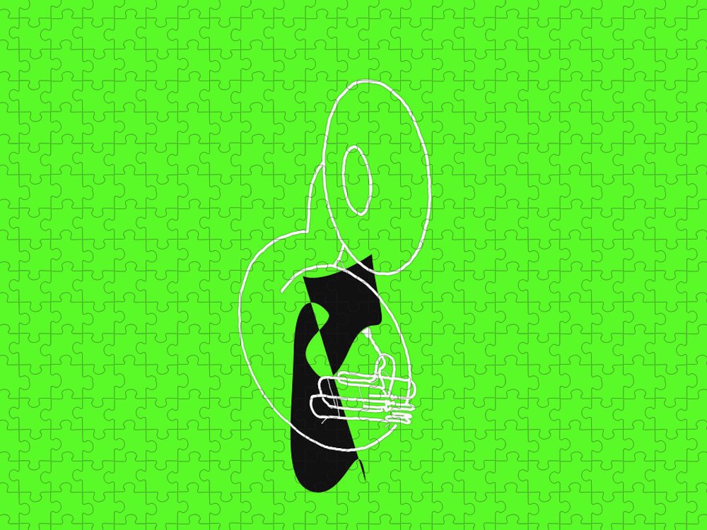 Jazzdabri Jigsaw Puzzle featuring the digital art Tuba in Green by David Bridburg