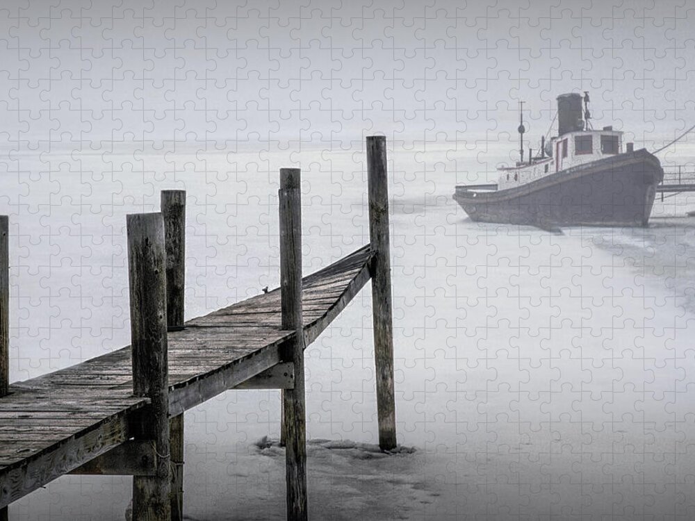 Sea Jigsaw Puzzle featuring the photograph Tugboat stuck in the Winter Ice by Randall Nyhof