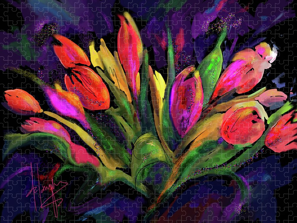 Dc Langer Jigsaw Puzzle featuring the painting Tulips by DC Langer
