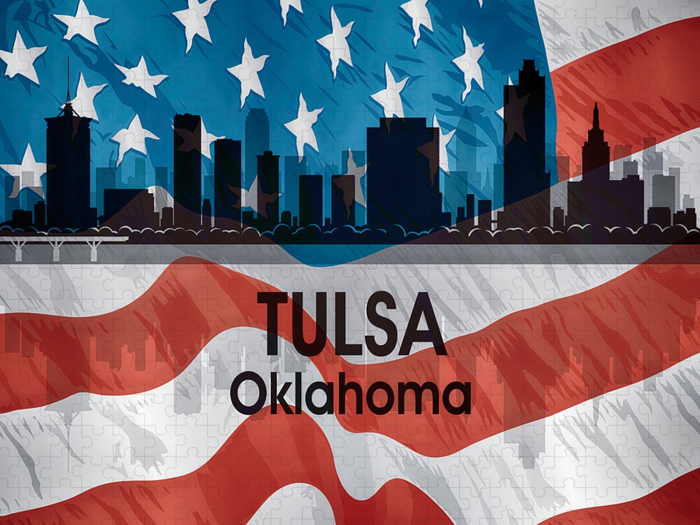 Tulsa Jigsaw Puzzle featuring the digital art Tulsa OK American Flag Squared by Angelina Tamez