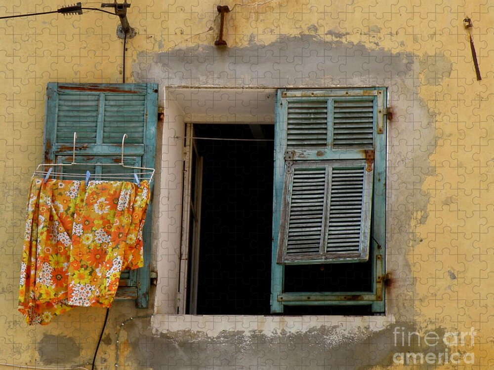 Window Jigsaw Puzzle featuring the photograph Turquoise Shuttered Window by Lainie Wrightson