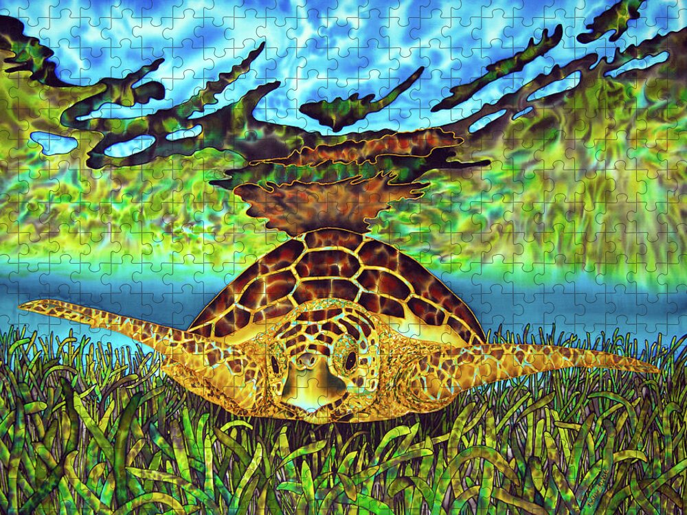 Sea Turtle Jigsaw Puzzle featuring the painting Turtle Grass by Daniel Jean-Baptiste