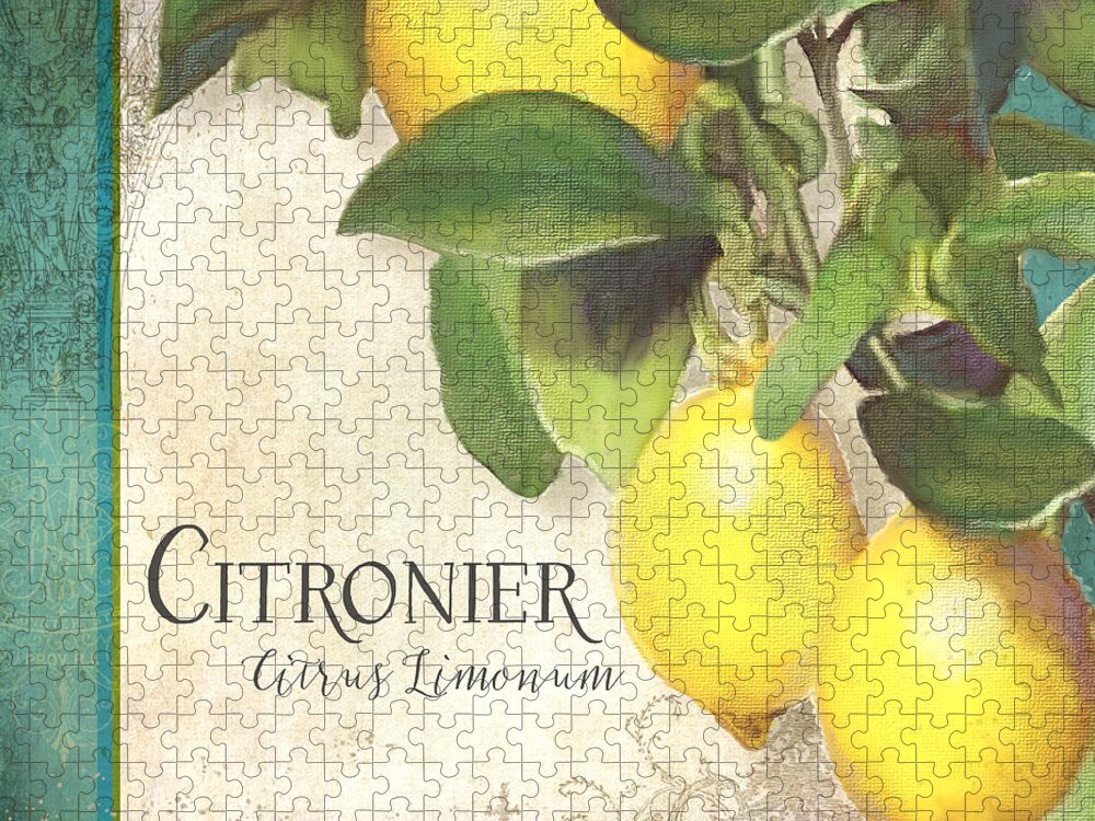 Lemon Jigsaw Puzzle featuring the painting Tuscan Lemon Tree - Citronier Citrus Limonum Vintage Style by Audrey Jeanne Roberts