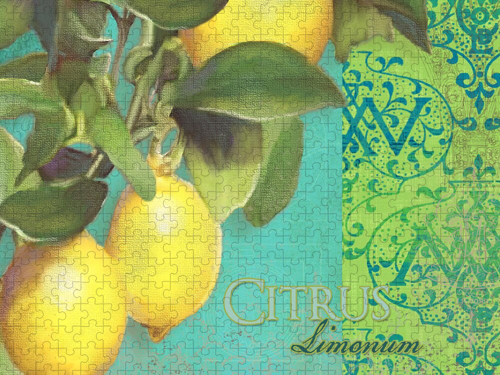 Tuscan Jigsaw Puzzle featuring the painting Tuscan Lemon Tree - Citrus Limonum Damask by Audrey Jeanne Roberts