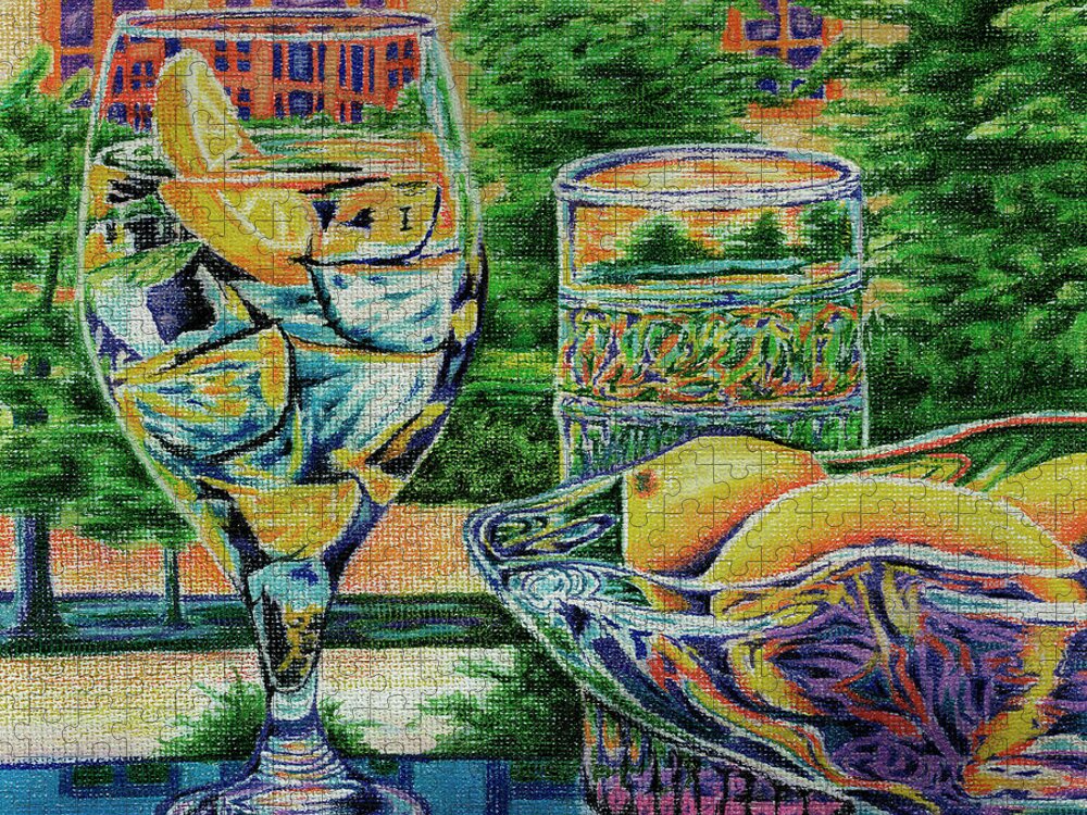 Tuscan Jigsaw Puzzle featuring the drawing Tuscan Summer Lemonade by Peter Piatt