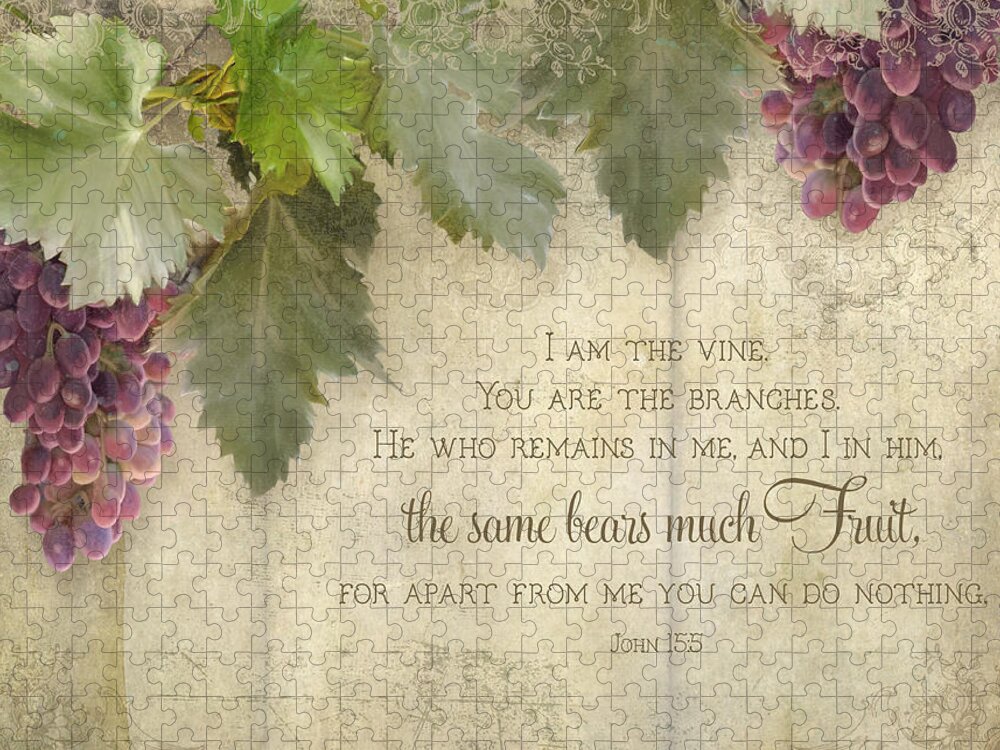 Tuscan Jigsaw Puzzle featuring the painting Tuscan Vineyard - Rustic Wood Fence Scripture by Audrey Jeanne Roberts