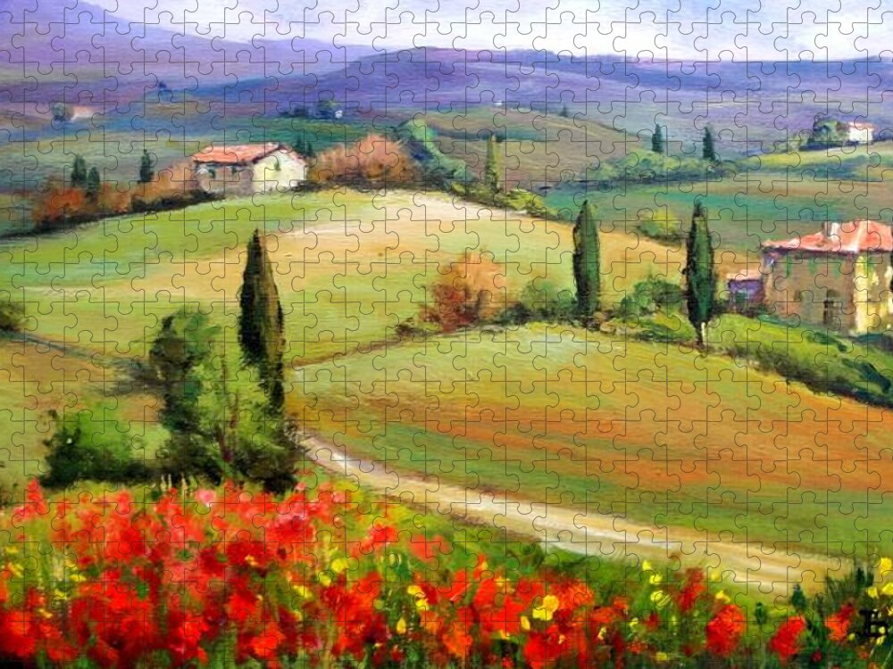 Quadri Jigsaw Puzzle featuring the painting Tuscany panorama by Bruno Chirici