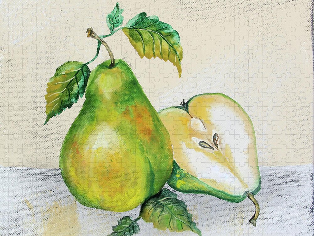 Pears Jigsaw Puzzle featuring the painting Tutti Fruiti Pears 2 by Jean Plout