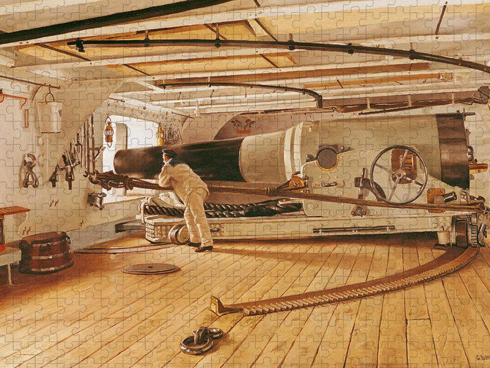 Twenty-seven Jigsaw Puzzle featuring the painting Twenty-Seven Pound Cannon on a Battleship by Gustave Bourgain