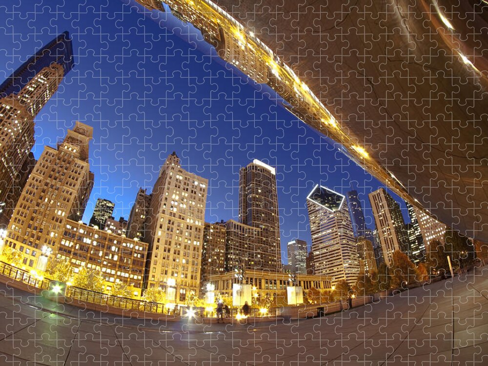Bean Jigsaw Puzzle featuring the photograph Twilight Chicago skyline by Sven Brogren