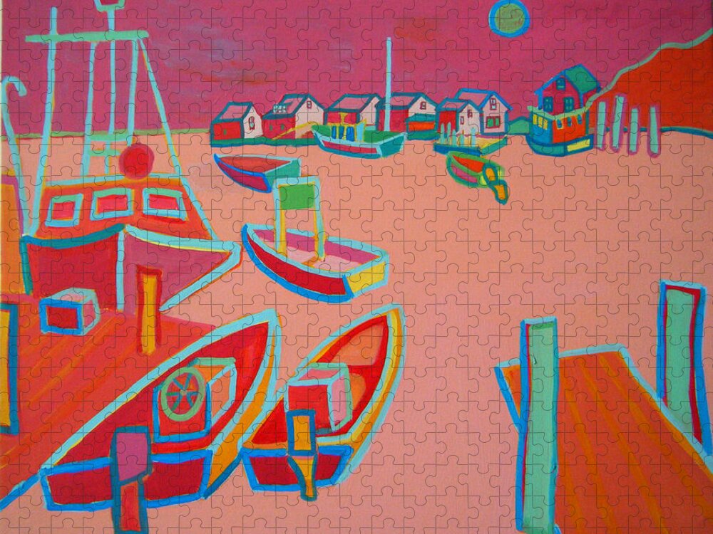 Seascape Jigsaw Puzzle featuring the painting Twilight on Menemsha by Debra Bretton Robinson