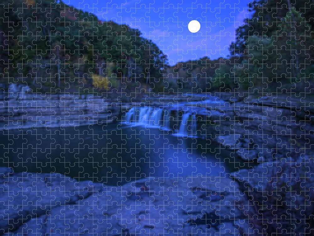 Twilight Jigsaw Puzzle featuring the photograph Twilight Super Moon Cataract Falls by Randall Branham