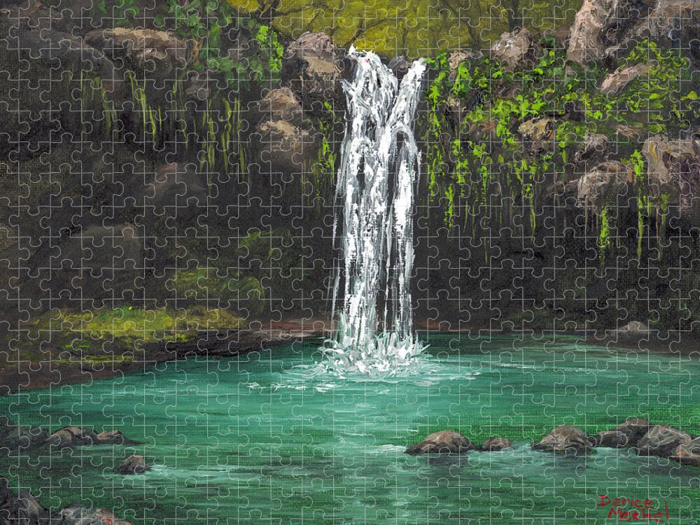 Landscape Jigsaw Puzzle featuring the painting Twin Falls 2 by Darice Machel McGuire