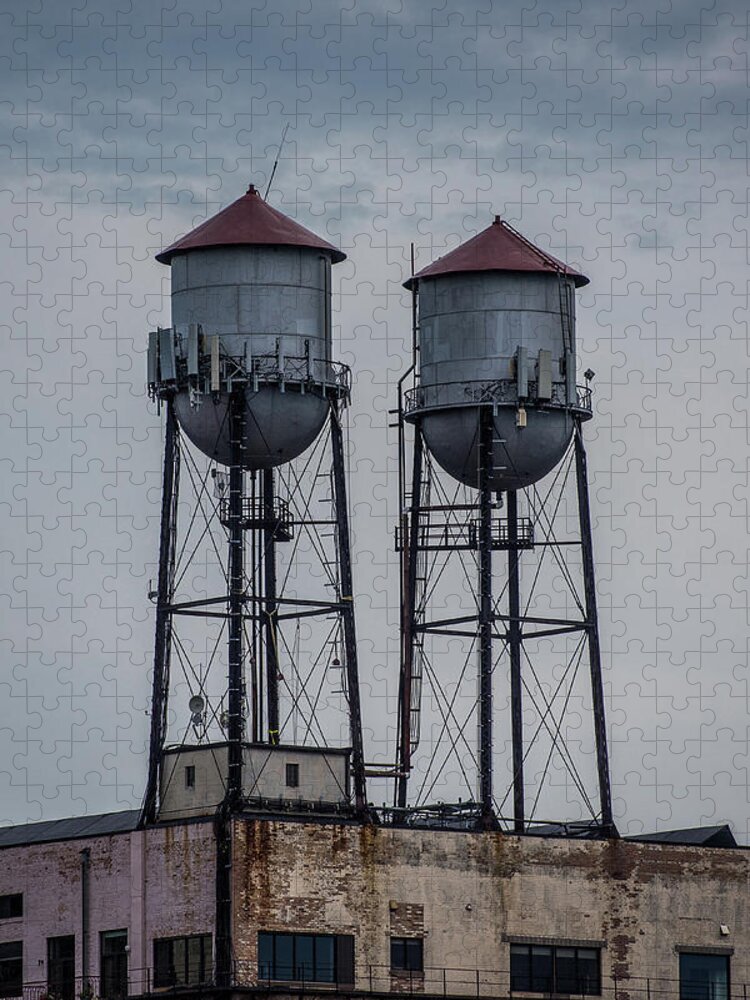 Twin Water Towers Jigsaw Puzzle featuring the photograph Twin Water Towers by Paul Freidlund