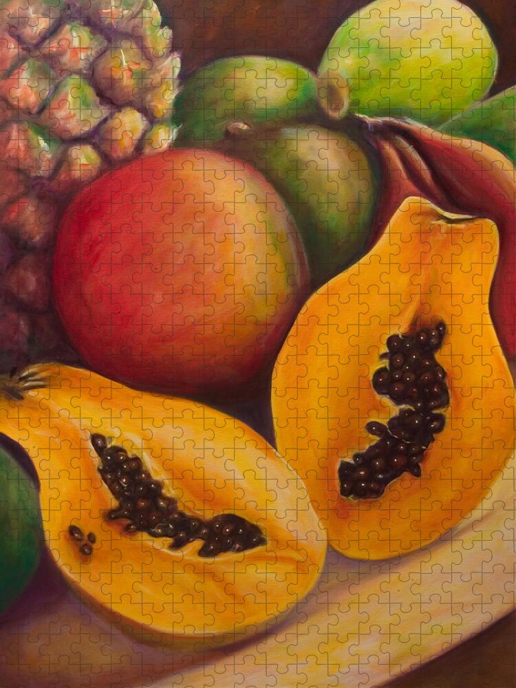 Papaya Jigsaw Puzzle featuring the painting Twins by Shannon Grissom