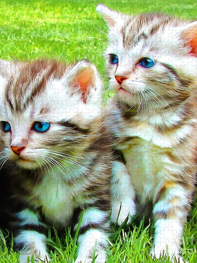 Wingsdomain Jigsaw Puzzle featuring the photograph Two Blue Eye Kittens Painterly 20170916 by Wingsdomain Art and Photography